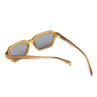 Otis Eyewear Metric sunglasses in Eco Milky Yellow with Neutral Grey mineral glass lenses, sleek square silhouette thin handmade eco acetate frame with distinctive wire core detail, Viscottica hinges, stainless steel screws, OTIS logo temple tip, 100% UVA UVB protection