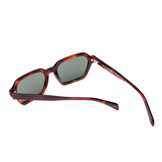 Otis Eyewear Metric sunglasses in Eco Red Tort with Grey Polar polarized mineral glass lenses, sleek square silhouette thin handmade eco acetate frame with distinctive wire core detail, Viscottica hinges, stainless steel screws, OTIS logo temple tip, 100% UVA UVB protection