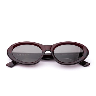 "Otis Eyewear Birdie sunglasses in Eco Berry frame with Neutral Grey lenses — sustainable unisex sunglasses with UV400 protection"