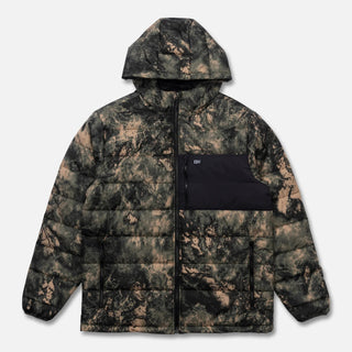 Salty Crew Barrier Insulated Jacket Camo with water-resistant ripstop fabric, insulated hood, and lightweight, packable cold-weather design.