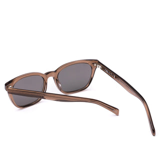 Otis Eyewear Chorus sunglasses in Eco Crystal Birch with Neutral Grey Polar polarized mineral glass lenses, slim wayfarer silhouette handmade eco acetate frame with crystal acetate elevated wire core temples, pin detailing at front, Viscottica hinges, stainless steel screws, 100% UVA UVB protection