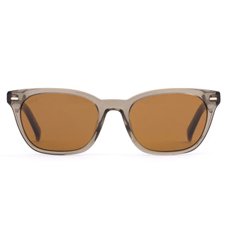 Otis Eyewear Chorus sunglasses in Eco Crystal Fern with Brown Polar polarized mineral glass lenses, slim wayfarer silhouette handmade eco acetate frame with crystal acetate elevated wire core temples, pin detailing at front, Viscottica hinges, stainless steel screws, 100% UVA UVB protection