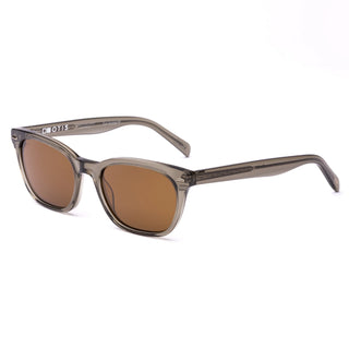 Otis Eyewear Chorus sunglasses in Eco Crystal Fern with Brown Polar polarized mineral glass lenses, slim wayfarer silhouette handmade eco acetate frame with crystal acetate elevated wire core temples, pin detailing at front, Viscottica hinges, stainless steel screws, 100% UVA UVB protection