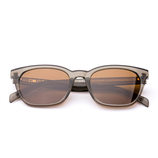 Otis Eyewear Chorus sunglasses in Eco Crystal Fern with Brown Polar polarized mineral glass lenses, slim wayfarer silhouette handmade eco acetate frame with crystal acetate elevated wire core temples, pin detailing at front, Viscottica hinges, stainless steel screws, 100% UVA UVB protection