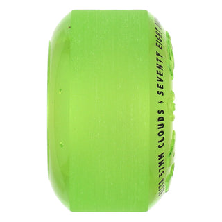 Ricta Clouds 57mm transparent green skateboard wheels with glow-in-the-dark core, 78a hardness for cruising and smooth transportation.