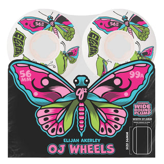 OJ Wheels 56mm Elijah Akerley Chrysalis Chubbies with super-wide riding surface, 99a Original formula urethane, and radial edges.