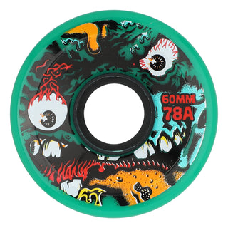 Slime Balls Roskopp Face Two 60mm wheels, 78a soft urethane cruiser wheels with green color and black core.