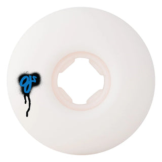 OJ Wheels 56mm Ryan Townley Pup Chubbies in 99a with super-wide shape, 2 white and 2 black wheels.

