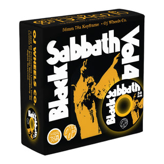 OJ Keyframe Black Sabbath Vol 4 56mm wheels, 78a black urethane with yellow core and graphic artwork.