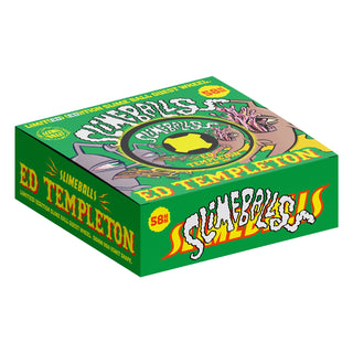Slime Balls Ed Templeton Vomits 58mm wheels, 99a urethane, asymmetrical shape with black graphic artwork.