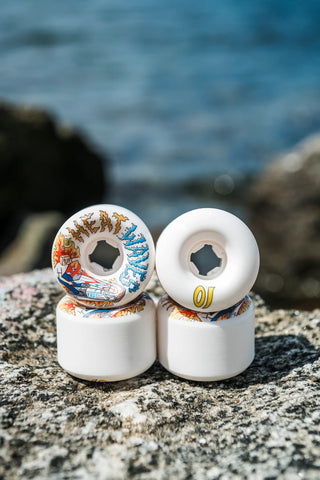 OJ Wheels 56mm Collin Provost Elite Full Combo 99a skateboard wheels — Heat Waves artwork by Sam Hitz on OJ's widest Full Combo shape, set of 4