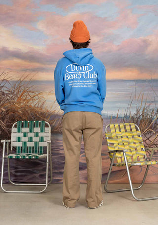 Blue Duvin Members Only Hoodie, heavyweight fleece, relaxed fit, ribbed collar and cuffs.