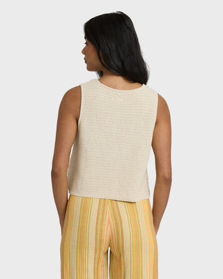 Billabong Need Now Sweater Tank in White Cap - cotton-blend knit tank with V neckline, button placket, and metal plate detail