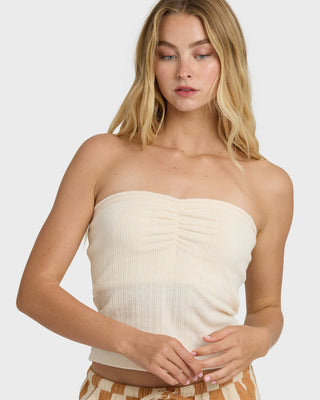 Billabong Talley Tube Top in White Cap - fitted tube top with sweetheart neckline, shirring at center front, and interior shelf bra