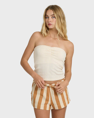 Billabong Talley Tube Top in White Cap - fitted tube top with sweetheart neckline, shirring at center front, and interior shelf bra