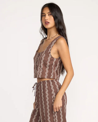 Billabong woven tank in espresso with button front and relaxed fit