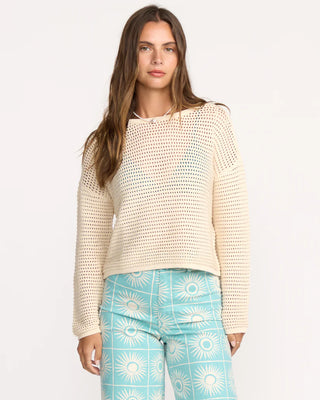 Billabong Daybreak Sweater in Whitecap with wide neckline and relaxed fit