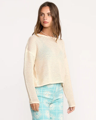 Billabong Daybreak Sweater in Whitecap with wide neckline and relaxed fit
