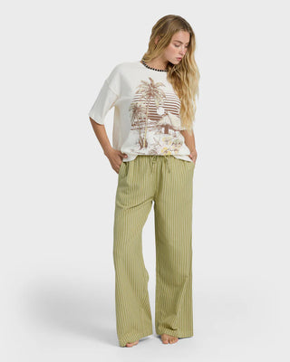 Billabong Another Wave Pant in Cedar - full-length pants with elastic waist, drawcord, and side seam pockets