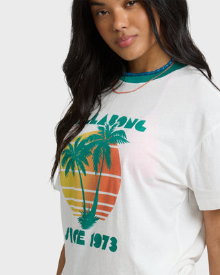 Billabong Beach Club Short Sleeve T-Shirt in Salt Crystal, relaxed cotton tomboy tee with crew neck and screen print.