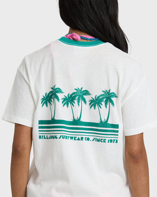 Billabong Beach Club Short Sleeve T-Shirt in Salt Crystal, relaxed cotton tomboy tee with crew neck and screen print.