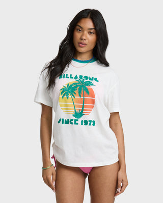 Billabong Beach Club Short Sleeve T-Shirt in Salt Crystal, relaxed cotton tomboy tee with crew neck and screen print.