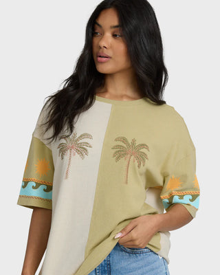 Billabong Split Palm Short Sleeve Tee in White Cap - oversized true boy tee with palm-inspired screen print and garment washed finish