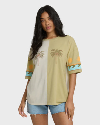 Billabong Split Palm Short Sleeve Tee in White Cap - oversized true boy tee with palm-inspired screen print and garment washed finish