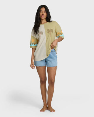 Billabong Split Palm Short Sleeve Tee in White Cap - oversized true boy tee with palm-inspired screen print and garment washed finish