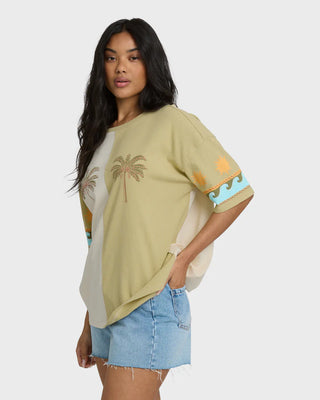 Billabong Split Palm Short Sleeve Tee in White Cap - oversized true boy tee with palm-inspired screen print and garment washed finish