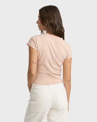 Billabong Triple Stacked Short Sleeve Tee in Oatmeal - snug fit goddess tee with crew neck and screen print design