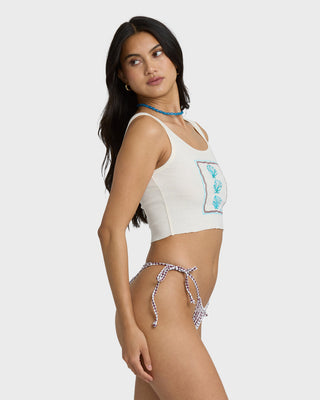 Billabong Wind Drifter Tank in White Cap, snug fit cotton rib tank with scoop neck and screen print.