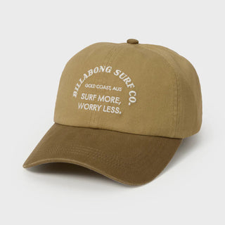 Billabong Dad Cap Hat in Green Ash with curved bill, 100% cotton build, and adjustable strapback closure.