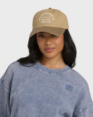 Billabong Dad Cap Hat in Green Ash with curved bill, 100% cotton build, and adjustable strapback closure.