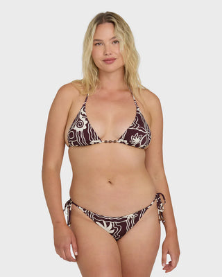 Billabong Sol Playa Tie-Side Tanga Skimpy Bottom in Red Dahlia - bikini bottom with recycled nylon, adjustable side ties, faux wood beads, and skimpy coverage