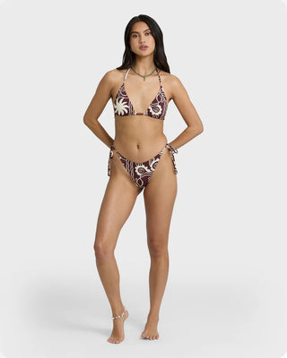 Billabong Sol Playa Remi Tri Top in Red Dahlia - triangle bikini top with recycled nylon, adjustable ties, removable cups, and faux wood beads