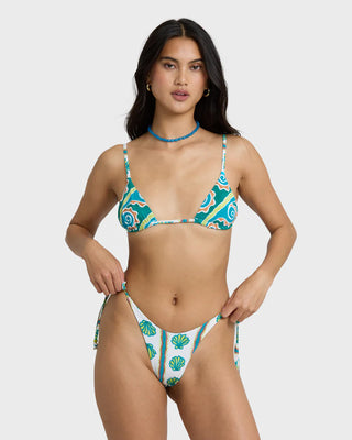 Billabong Salty Waves Reversible Mini Slide Tri Top in Salt Crystal - reversible triangle bikini top with recycled nylon, adjustable O-ring straps, pony beads, and very skimpy coverage