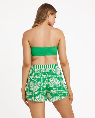 Billabong Sea Shell Short in Kelp, elastic waist women’s short with drawcord, 2″ inseam, and contrast print detail.