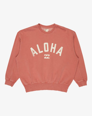 Billabong Mono Aloha Kendal Crew in dark coral with relaxed fit and screen-print graphic.