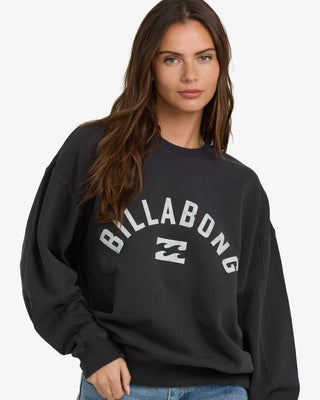 Billabong Mono Aloha Kendal Crew in Black Sands with relaxed fit and vibrant screen-printed graphic.