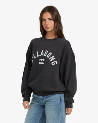 Billabong Mono Aloha Kendal Crew in Black Sands with relaxed fit and vibrant screen-printed graphic.