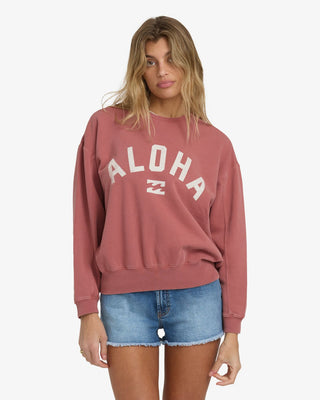 Billabong Mono Aloha Kendal Crew in dark coral with relaxed fit and screen-print graphic.