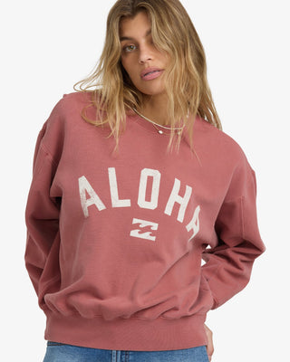 Billabong Mono Aloha Kendal Crew in dark coral with relaxed fit and screen-print graphic.
