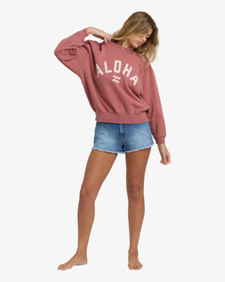 Billabong Mono Aloha Kendal Crew in dark coral with relaxed fit and screen-print graphic.