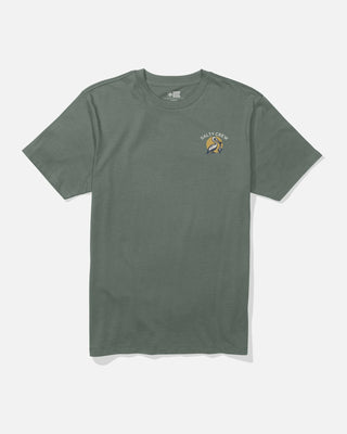 Black t-shirt with a logo on a white background