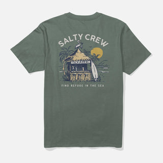 Green t-shirt with Salty Crew graphic design on a white background