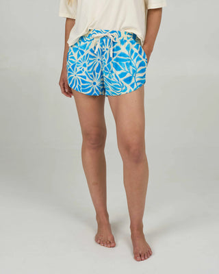 Salty Crew Palapa Printed Short in Bold Blue - elastic waist short with scallop hem, drawcord, and front and back pockets