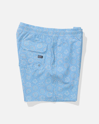 Light blue shorts with a subtle pattern on a white background
