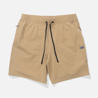 Salty Crew Crew 18" Boatshort Ewaist in Khaki with utility pocket details.