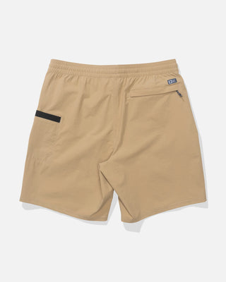 Salty Crew Crew 18" Boatshort Ewaist in Khaki with utility pocket details.